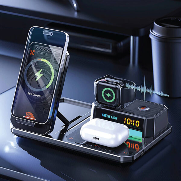 Green Lion 6-in-1 Multifunctional Wireless Charger with Bluetooth 5.3, 20W Speaker, and Fast Charging - Image 3