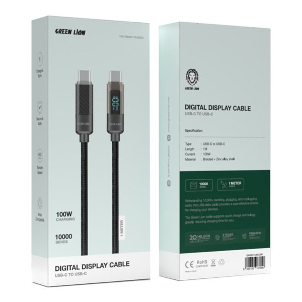 Green Lion USB-C to USB-C Digital Display Charging Cable - 100W, 1M, Black - Image 2