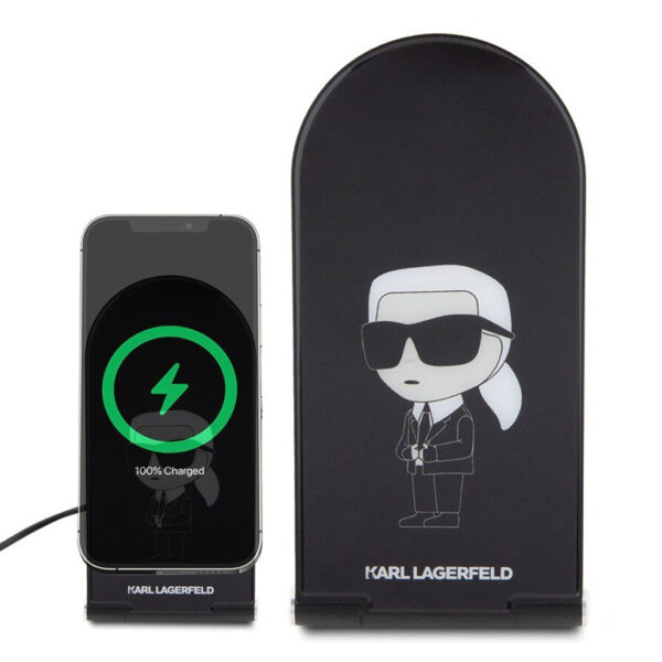 Karl Lagerfeld 15W 2-in-1 Magnetic Wireless Desk Charger with MagSafe Compatibility - Black