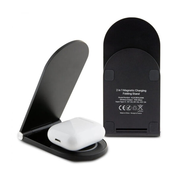 Karl Lagerfeld 15W 2-in-1 Magnetic Wireless Desk Charger with MagSafe Compatibility - Black - Image 3